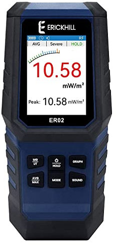 ERICKHILL EMF Messgerät ER-02, EF/MF/RF-Prüfung, wiederaufladbarer magnetfeld , digitaler/Grafik-Dual-Interface-Strahlungsdetektor, digitaler LCD-Bildschirm, für Zuhause, Büro, Outdoor