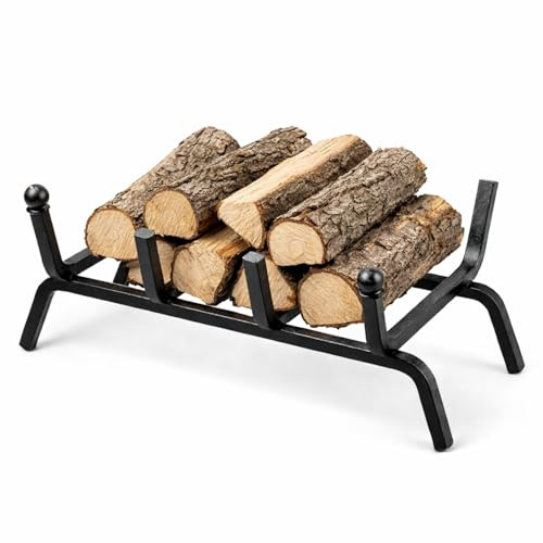 Virsus Brucialegna da Camino in ferro battuto con spessore 1,5 cm, di colore nero con sfumature, 4 barre distanziate, braciere per legna, poggialegna resistente per brace, fuoco costante (30x32x20 cm)