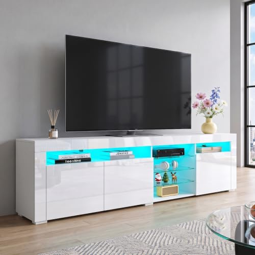 Senvoziii 180cm LED TV Schrank Modernes Hochglanz TV Board, Weiß