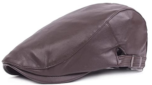 tcax Schiebermütze Herren Männer Frauen Baskenmützen Kunstleder Vintage Schiebermütze Männlich Schwarz Rot Marine Braun Zeitungsjungenkappen Verstellbare Fahrerhüte,Braun,55-60Cm