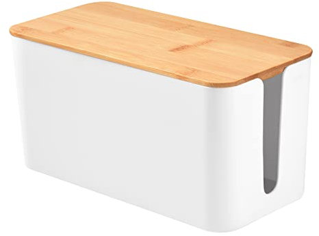Cable tidy box, Cable Management Box for Cable and Cord Management, Cable Organiser with Lid Power Strip Cable Tidy Box with Large Storage for Hiding Messy Cables Wire Management (WHITE)