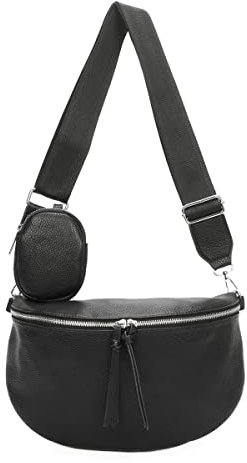 XL Damen Tasche Crossbody Gürteltasche Messenger-Tasche Hüfttasche Bauchtasche Umhängetasche Cross-Over Bodybag Schultertasche Handytasche Leder Optik Schwarz V1