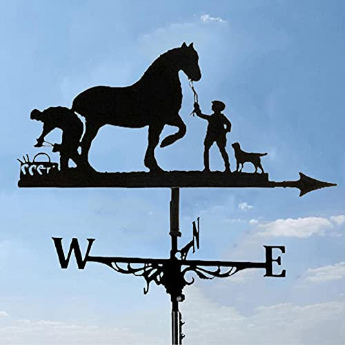 EICOFF Retro-Metall-Mann und Pferd/Eule/Schwan/Dreiecksflugzeug/Sensenmann, Wetterfahne, Dachmontage, Windrichtungsanzeiger, Hof, Garten, Scheune, Bauernhaus, Wetterfahne, Messwerkzeuge