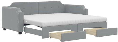 vidaXL Tagesbett, Ausziehbar Schlafsofa mit Schubladen Matratzen, Bettsofa Gästebett für Schlafzimmer Wohnzimmer, Sofa Bett Ausziehbett, Hellgrau 80x200 cm Stoff