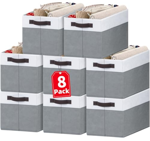 Criusia Large Storage Baskets 8 Pack Versatile Fabric Storage Bins for Closet Cabinet Wardrobe Nursery Pantry | Nursery Organizer Bins for Baby Diaper Toys Clothes | Housewarming Mothers Day Gift