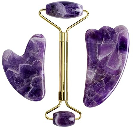 Lila Kristall-Jade-Gesichtsmaske Gua Sha Scraper Massage Roller Set Natürlicher Amethyst-Gouache-Stein, Typ 6 Raumdekoration (Color : Type 5)