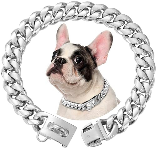 15mm Breite Rostfreier Stahl Hundehalsband Metall Hundehalsband Hundekette Halsbänder Pet Training Walking Halsband (Silbrig,30cm)