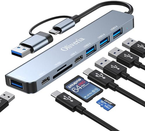 USB C Hub 3.0, 8 in 2 Multiport Adapter Mit SD&TF Kartenleser, 3.0&2.0 Ports, Typ C Anschluss für MacBook Air/Pro, Galaxy, iPad, Windows
