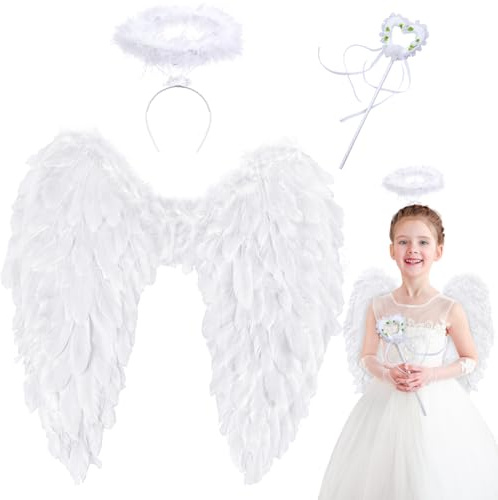 Orgoue Alas de ángel, alas de ángel, alas de ángel negras, para disfraz de carnaval, alas de plumas, ángel, disfraz para mujer con halo, para Halloween, carnaval, cumpleaños