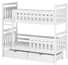RC ROOM COLOREE for kids Etagenbett Monica für 2 Personen, 80 x 180 cm, aus Naturholz, mit Sicherheitsbarrieren und 2 Schubladen zur Aufbewahrung