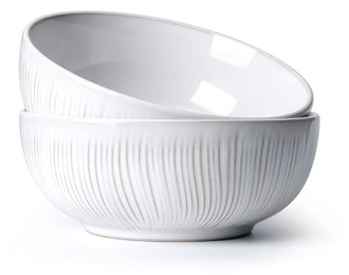 NUTRIUPS 2 ciotole grandi in porcellana per zuppe, insalata e tagliatelle, in ceramica bianca, diametro 20 cm