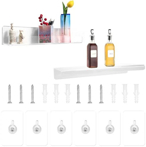 2 Pezzi Mensole da Parete Acrilico Trasparente 30 × 10cm Mensola Bagno Senza Foratura, Scaffale Porta CD Portaoggetti de Muro, Mensola Comodino Sospeso Scaffali Galleggianti A Parete Mensolina Cucina