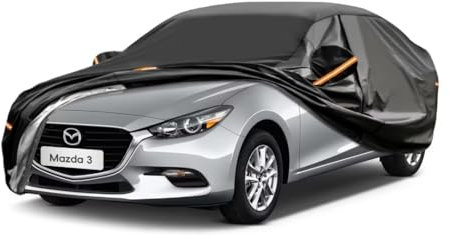 GUNHYI Auto Abdeckplane Wasserdicht Passend für Mazda 3(2006-2024) 7 Schichten Vollgarage Autoabdeckung Autoplane für Regen Sonne Staub Schutz，Mit Baumwollfutter und Reißverschluss ausgestattet