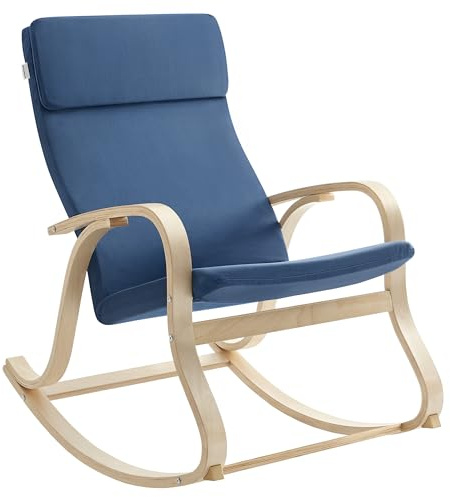 SONGMICS, Chaise à Bascule, Fauteuil Relaxant, Charge Max. 120 kg, Structure en Bois de Bouleau, Housse en Coton, Bleu Minuit LYY030Q01, 65 x 91 x 99 cm