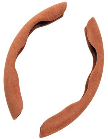 Lenkradbezug 2 Hälften Auto Lenkradbezug 38cm 15 Zoll Fell Material Rad Booster Abdeckung Anti-Rutsch-Zubehör Lenkradhülle(02 Brown)