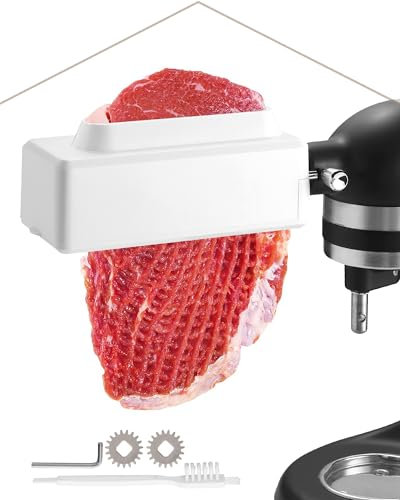 HOMGEN Ablandador de Carne para Batidora de Pie KitchenAid-Engranajes de Acero Inoxidable Accesorio Ablandador de Carne para Todos Los Modelos KitchenAid,Máquina Ablandadora de Carne, Blanca