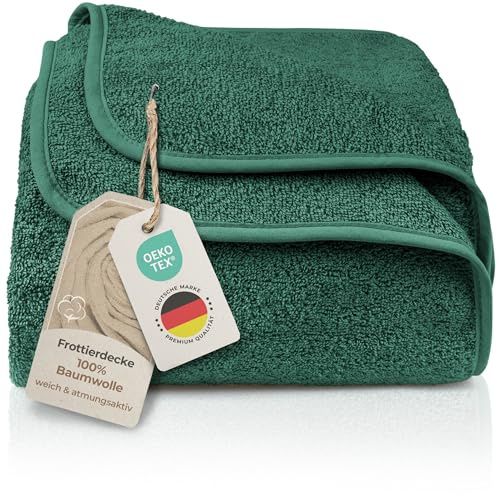 LAYNENBURG Premium Frottee Decke 150x200 cm - 100% Baumwolle - Dünne & Leichte Sommerdecke - Baumwolldecke als Sofa- & Bettdecke - Frottierdecke & Kühlende (Dunkelgrün)
