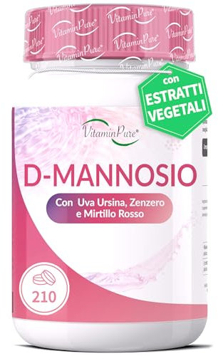 D Mannosio Puro 2000mg Integratore Cistite, 210 Compresse con Mirtillo Rosso, Uva Ursina e Zenzero per Candida e Infezioni delle Vie Urinarie - VitaminPure
