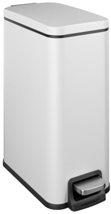 Veelesa Slim Bathroom Trash Can with Lid Soft Close, 1.6 Gallon Stainless Steel Garbage Can with Removable Inner Bucket, Durable Step Pedal, Small Trash Bins for Toilet, Bedroom, Kitchen, Office
