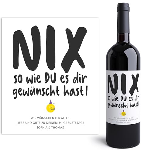 Nix so wie du es dir gewünscht hast Weinetiketten Geburtstag personalisiert Flaschenetiketten Geburtstagsgeschenk Nichts Geschenk Wein Etiketten selbstklebend 2 Stück | 10x12 cm