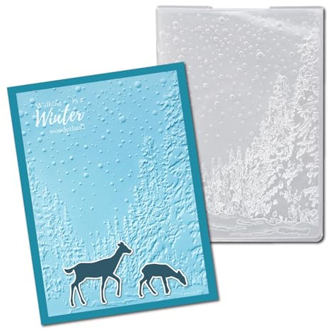 arriettycraft 3D-Prägeschablonen aus Kunststoff, für Weihnachtskarten oder Tagebücher, Wald mit Schneefall, Prägeschablone für Geschenkanhänger, Papierbasteln, Heimdekoration, 12,7 x 17,8 cm