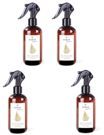 Ámbar Activación Té Chai – Pack de 4 Ambientadores en Spray (4x225ml) – Fragancia Relajante y Duradera para el Hogar, Oficina y Coche – Elimina Malos Olores y Aporta un Aroma Cálido y Acogedor