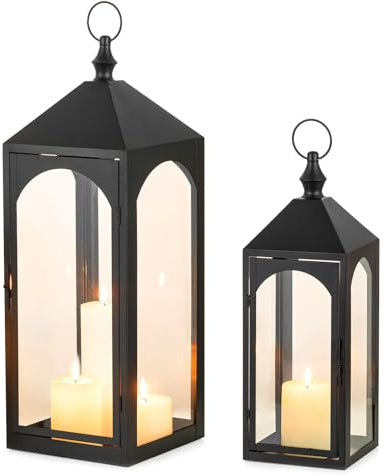 Staymoment Large Outdoor Lanterns for Porch: 23 & 17 Set of 2 Floor Lantern Decorative Indoor with Glass Candle Holder for Fireplace Patio Modern Home Decor