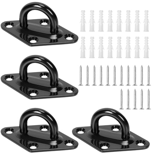 Swpeet 4 pezzi M5 in acciaio inox 304 piastre con occhio romboidale nere, kit assortito con viti e ancoraggi in plastica, ganci per hardware marino, gancio a U a soffitto, gancio ad occhiello per
