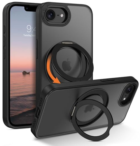 Telaso Magnetic Case for iPhone 17e / 16e Case with 360° Rotatable Ring Stand, [Compatible with Wireless Charging] Slim Shockproof Protective Phone Cases for iPhone 17e/16e 6.1, Black