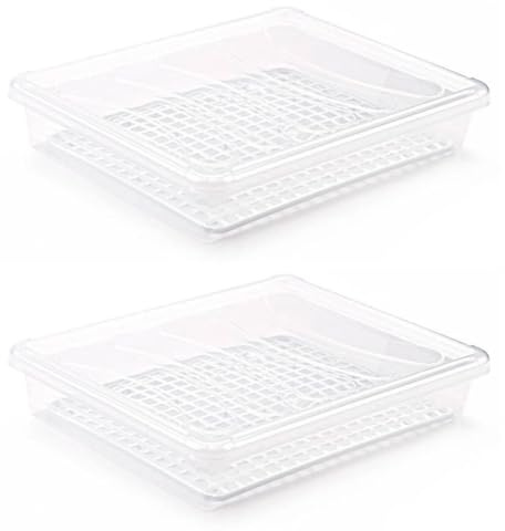 AC - Pack de 2 Bandeja frigorífica de Almacenamiento con Tapa y Rejilla, plástico, Reutilizable, descongelar Alimentos, Fabricado en España - 4 litros - 35 x 27,5 x 6,5 cm - Transparente