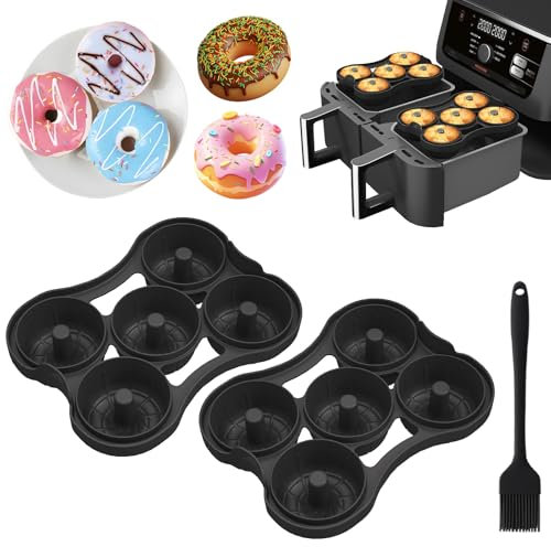 3 Stück Ninja Heißluftfritteuse Zubehör, Silikonform Donuts Backform Airfryer Zubehör Kompatibel Ninja AF400EU, AF500EU, AF300EU, AF451EU, SL400EU, Ölpinsel Enthalten