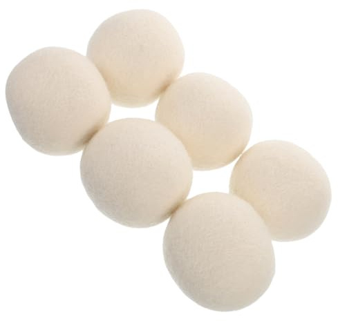 HOUDERCO 6 Pcs Natural Fabric Softener for Laundry Anti-Static Wool Balls Reduces Wrinkles and Drying Time for Tumble Dryers and Home Use