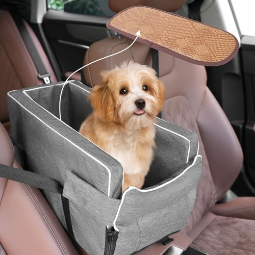 Autositz für Kleine Hunde Haustiersitz mit Schultergurt und Kühler Liegefläche Mehrzweck-Hundekorb für Vorder und Rücksitz 42x20x22 cm Dunkelgrau