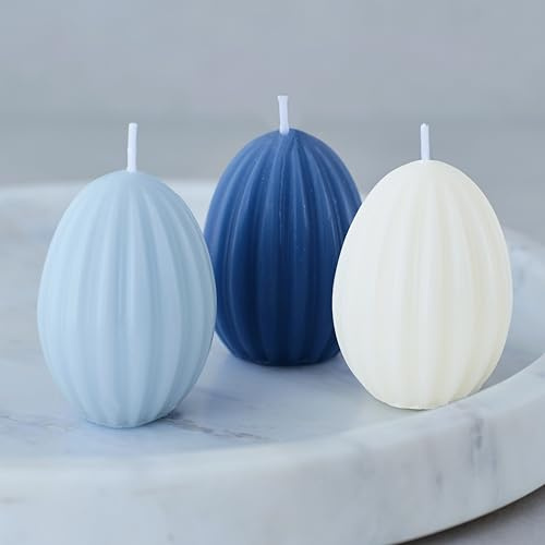 Egg-Shaped Candles, Set of 3 - Non-Scented Ribbed Easter Candles, Egg Candles, Easter Table Decoration