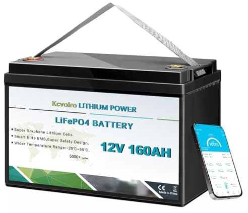 Kcvolro 12V 160Ah LiFePO4 Batterie, 150A BMS, Tieftemperaturschutz,8000 Zyklen Deep Cycle Lithiumbatterie, perfekt für Wohnmobile,Solaranlagen,Marine,Wohnwagen, netzunabhängige Anwendungen