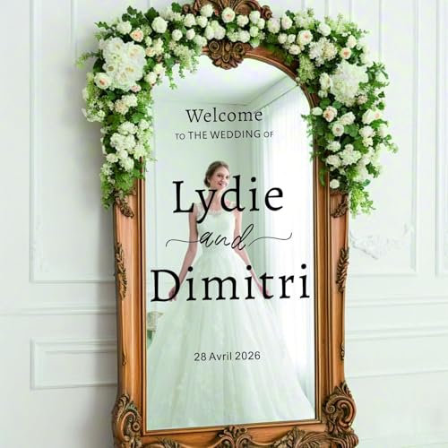 Adesivi For Pannello Di Benvenuto Con Nome Personalizzato | Cartello Di Benvenuto For Matrimonio Personalizzabile - For Specchio, Acrilico, Cartone - Adesivo For Specchio For Matrimonio(27x42cm)