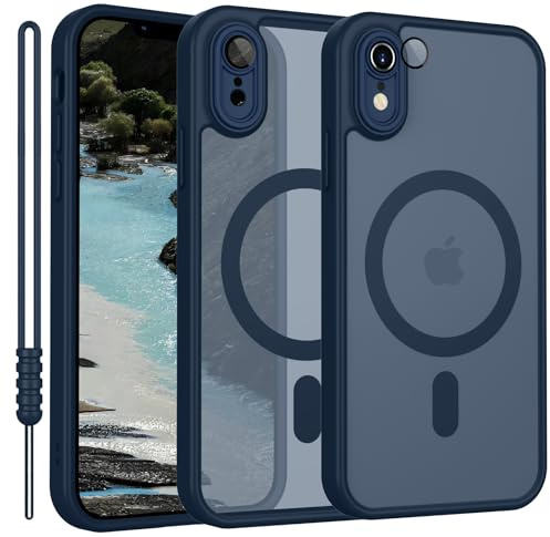 YUANDMI für iPhone XR Hülle kompatibel mit MagSafe, Hanyhülle für iPhone XR Magnetisch Dünn Matte Touch Kameraschutz, Anti-Gelb rutschfest Kratzfest Schutz Stoßfest Hülle Dunkel Blau | Handyhülle für iPhone XR Magnetisch Matte Touch Kameraschutz, rutschfest Kratzfest Schutz Stoßfest