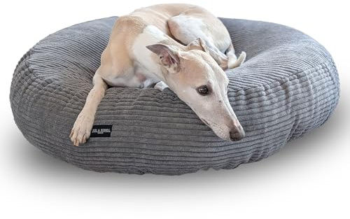 EDEL&SCHNELL orthopädisches Hundebett rund in der Farbe Dunkelgrau mit robuster Cord Oberfläche, Hundebett waschbar, 125 cm Durchmesser
