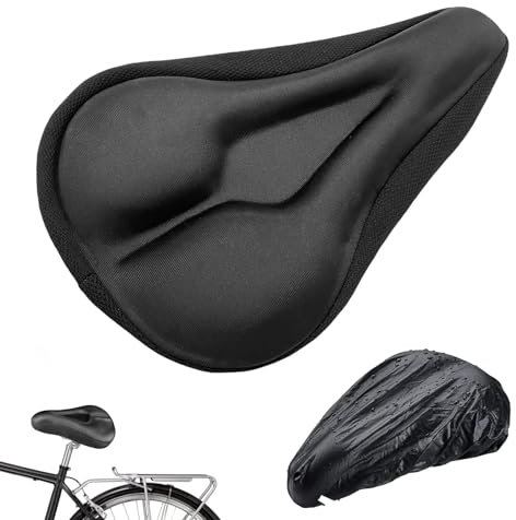 QXCFTW Gel Bike Seat Cushion for Narrow Seats - Extra Soft Padded Bike Seat Cover for Men & Women, 28x18cm Exercise Bike Saddle Cushion Indoor Cycling, Road & Mountain Bikes, Includes Rain Cover