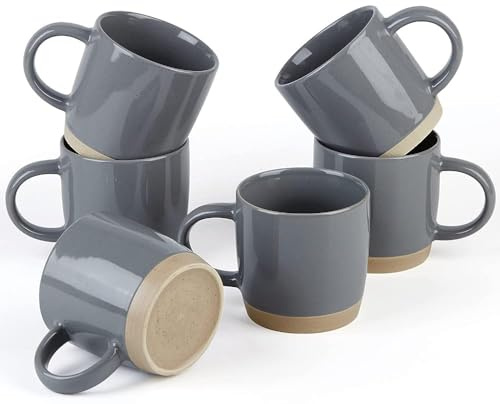 Richmount Milkyway Coffee Mugs Set of 6, 12oz/340ml Stoneware Tea Cups with Large Handle for Latte/Cappuccino/Milk/Cocoa/Tea, Microwave & Dishwasher Safe, Dark Gray