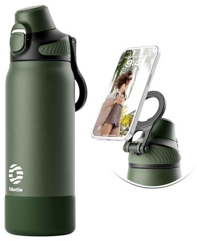 Fjbottle Edelstahl Trinkflasche 1L mit Strohhalm und magnetischem Griff | Mit 1-Klick Öffnung, Silikonboden und Handyständer – ideal als Sportflasche für Fitness, Büro und unterwegs.