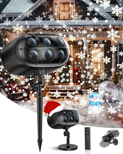 Proiettore di luci natalizie a forma di fiocco di neve, luce LED con telecomando, proiettore dinamico regolabile, IP65, impermeabile, per Natale, vacanze, matrimoni, giardino, patio, decorazione