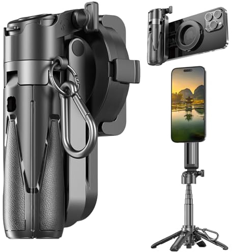 mumisuto Magnétique Perche à Selfie Bluetooth, 3 en 1 Mini Trépied Extensible, Support Magsafe iphone 12/13/14/15 Pro Max Mini, 360°Rotation, Pied Pliable à 3 Axes, Aimant Puissant (Noir)