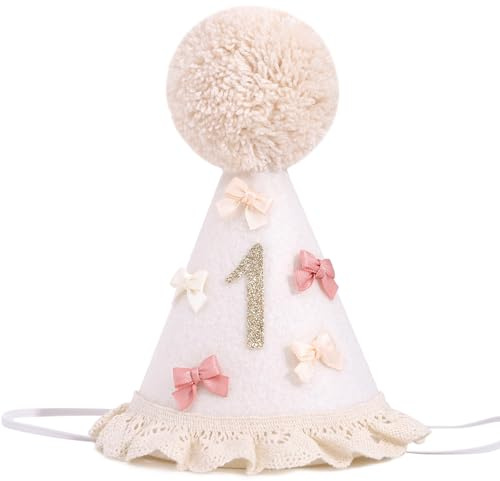 Cappello 1° Compleanno Bambina con Fiocchi e Pompon – Corona Boho per Primo Compleanno, Cappello da Festa con Numero Glitterato, Cake Smash, Accessorio per Foto e Decorazioni 1 Anno bomboniere