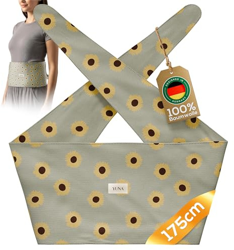 YUNA Care® Wärmflaschengürtel – 175 cm Wärmegürtel aus Baumwolle für Wärmflasche, Körnerkissen, Kirschkernkissen – ideal bei Periode, Rücken-, Bauchschmerzen (Sunflower)