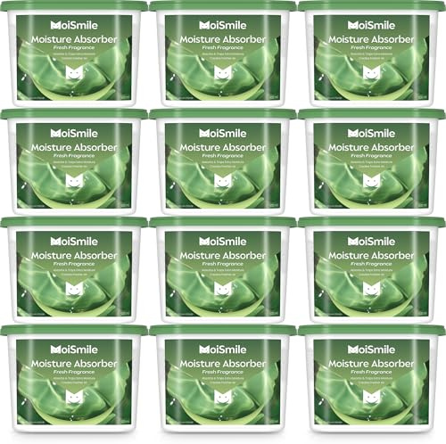 Moismlie Feuchtigkeitsabsorber 12er-Pack, Luftentfeuchter für Bad, Auto und Keller, 10,5 oz. Nachfüllbare Feuchtigkeitsabsorber-Boxen