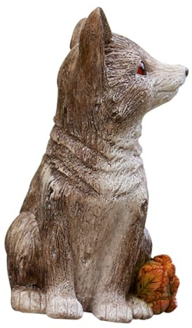 BESTonZON Fuchs Gartenskulptur aus Kunstharz mit Handbemalten Details und Kunstvoll Geschnitztem Design als Dekofigur für Garten oder Geschenk