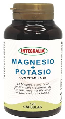 Integralia Magnesio y Potasio 120 Cápsulas - Suplemento Mineral con Vitamina B6 - Para Reducir el Cansancio y la Fatiga - Formato Bote