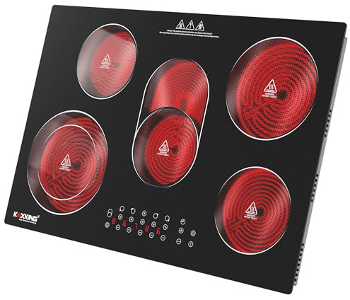 30 Inch Electric Cooktop 5 Burners, 8500W Built-in Radiant Ceramic Stove Top with Dual Expandable Heating Zone, Touch Control 9 Power Levels, Timer & Child Lock, Hard Wired 220-240V