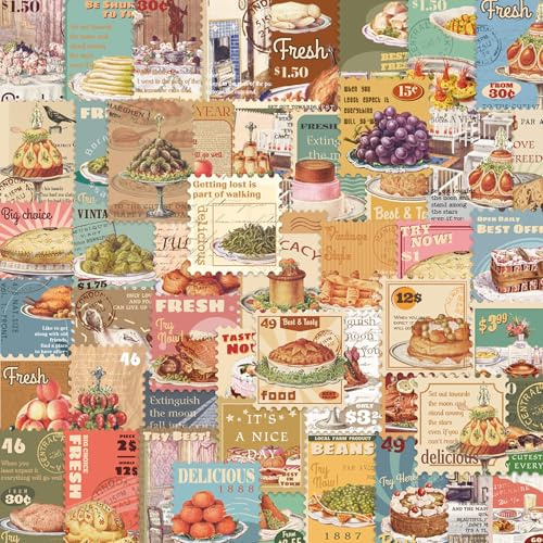100 Stück Vintage Journaling Aufkleber Set – Gourmet Bildband Kollektion für Scrapbooking – Retro Lebensmittel & Rezept Sticker für Bullet Journal, Planer, Kochbuch & DIY Küchendeko